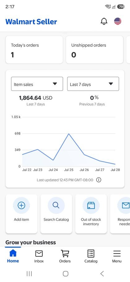 Walmart Seller item sales, last 7 days