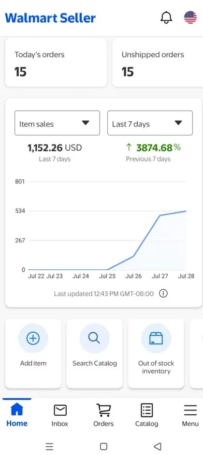 Walmart Seller item sales growth, last 7 days